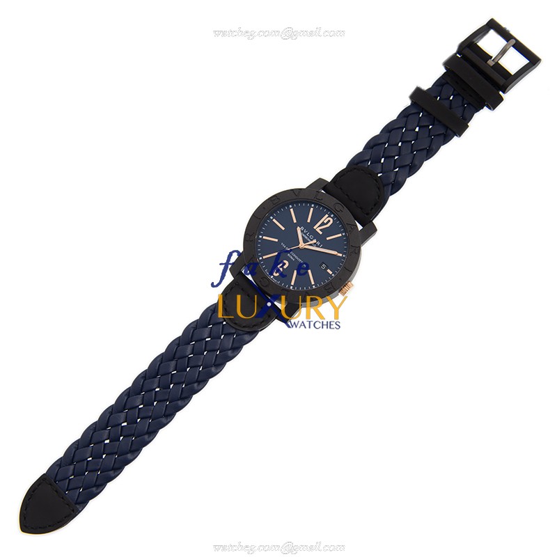 Bulgari BBP40C3CGLD Replica Watch, Automatic Movement, Blue Dial, PVD Titanium Case, Leather Strap - Image 2