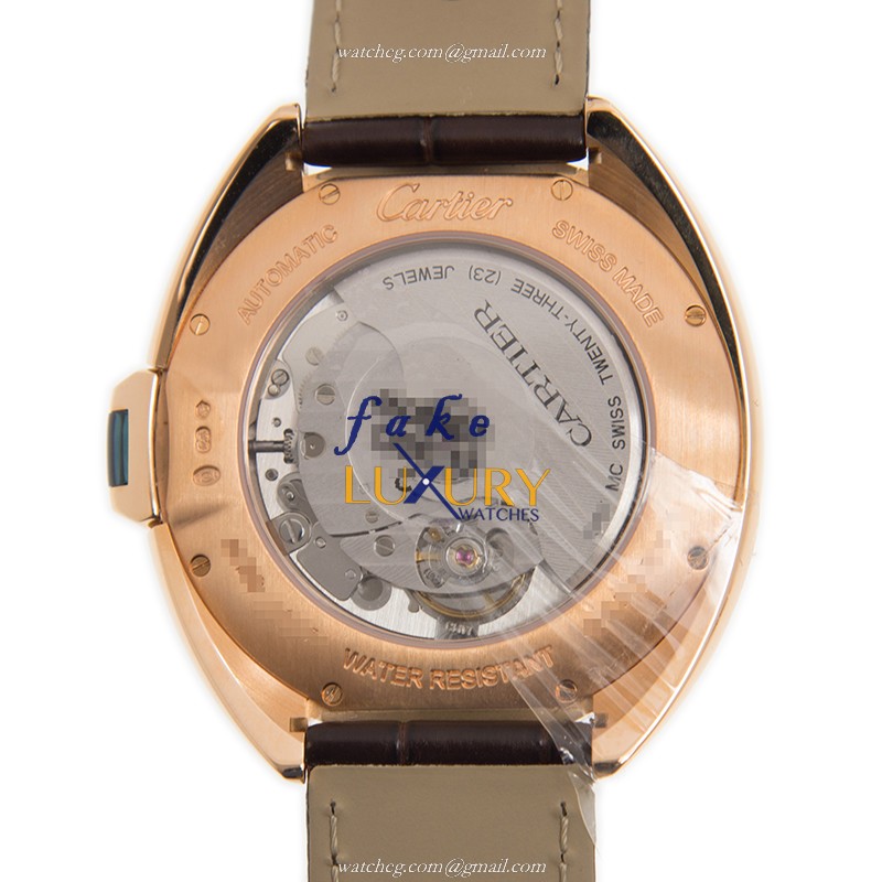 Cartier WGCL0004 Replica Watch, 40mm 18kt Rose Gold Case, White Dial, Red Alligator Strap - Image 3