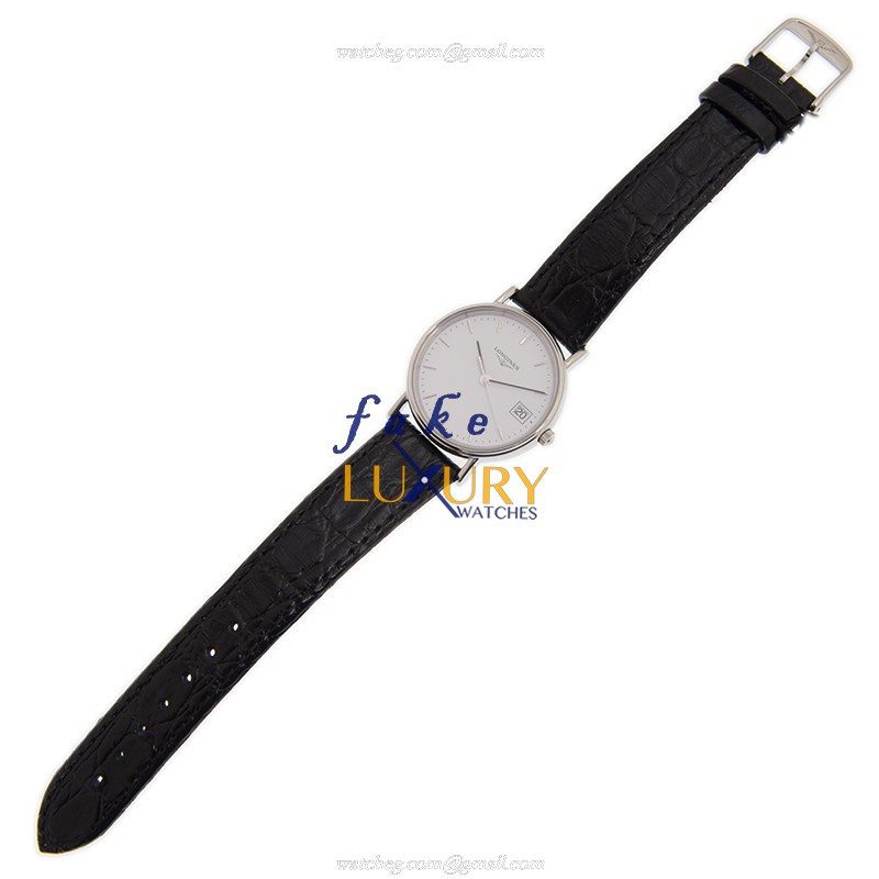 Longines L4.320.4.12.2 PRESENCE Quartz Stainless Steel Replica Watch - White Dial, Leather Strap - Image 2