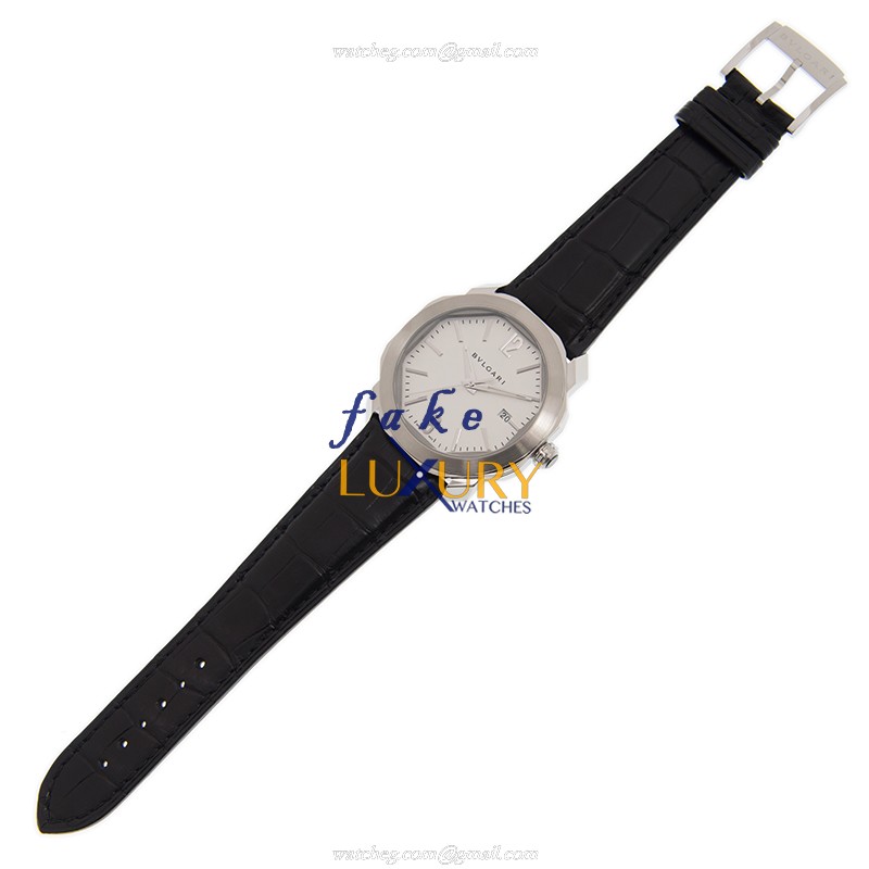 Bulgari Octo Roma OC41C6SLD Automatic Stainless Steel White Dial Alligator Strap Replica Watch - Image 2