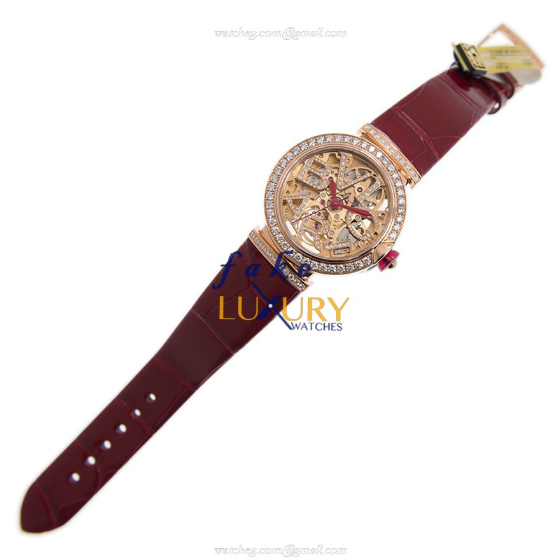Bulgari LVCEA LUP33SKGDL Automatic 18kt Rose Gold Diamonds Red Alligator Replica Watch - Image 2