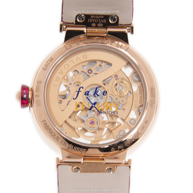 Bulgari LVCEA LUP33SKGDL Automatic 18kt Rose Gold Diamonds Red Alligator Replica Watch - Image 3