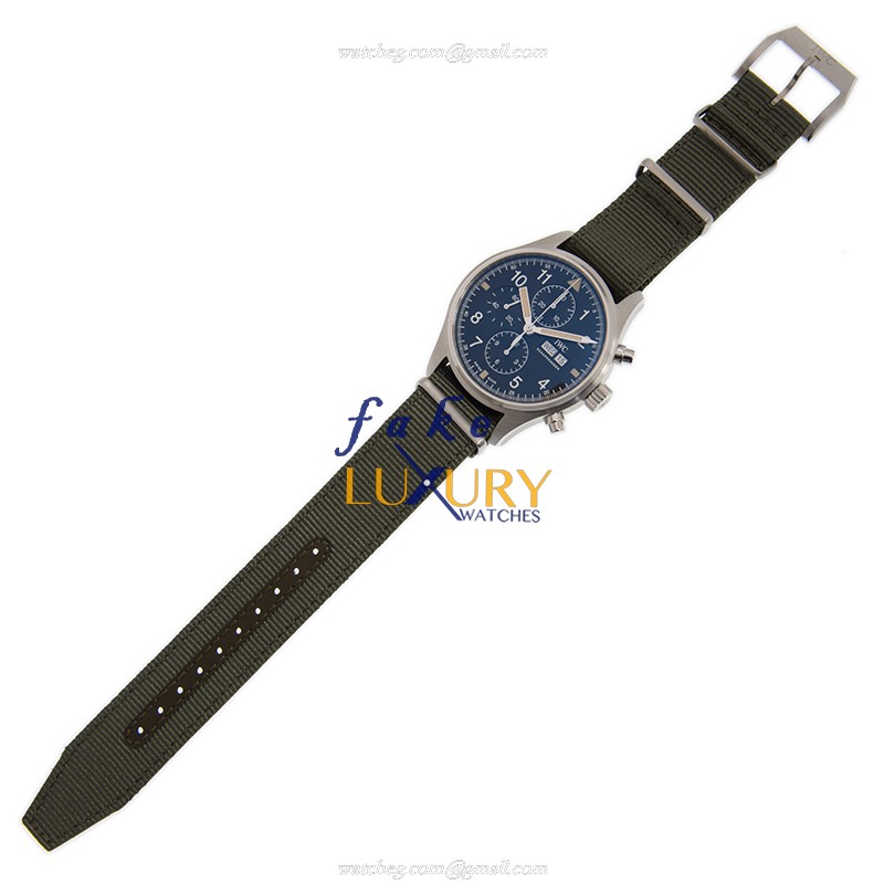 IWC IW377724 Pilots Automatic Replica Watch, Black Dial Green Fabric Strap Steel Case - Image 2