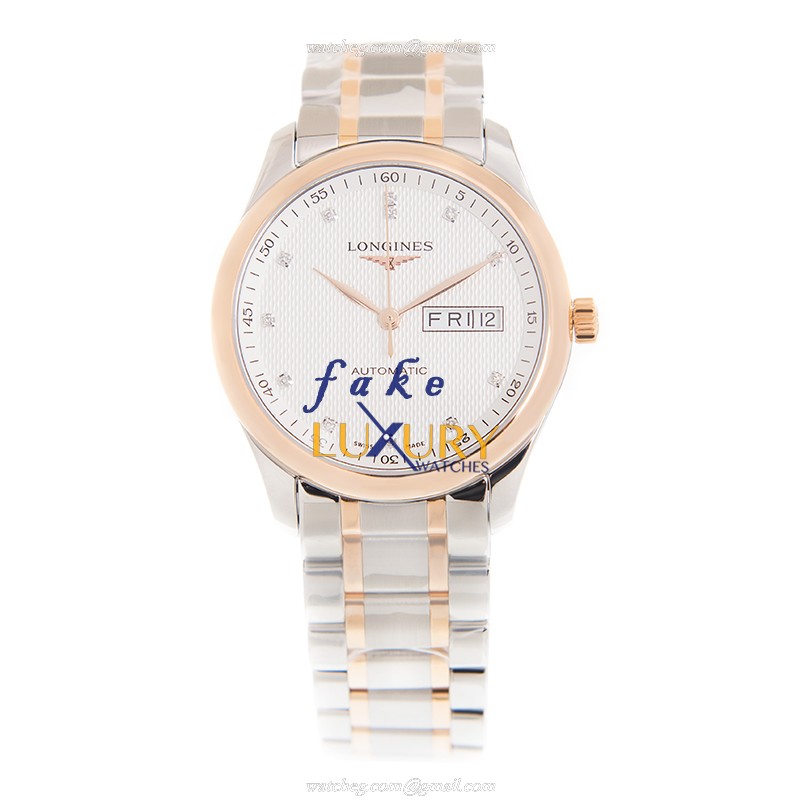 Longines L2.755.5.97.7 MASTER Automatic Replica Watch, 18kt Rose Gold & Steel Case, White Dial - Image 2