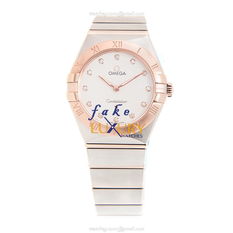 Omega 131.20.28.60.52.001 Constellation Quartz 18kt Rose Gold & Steel Replica Watch - 28mm Silver - Image 2