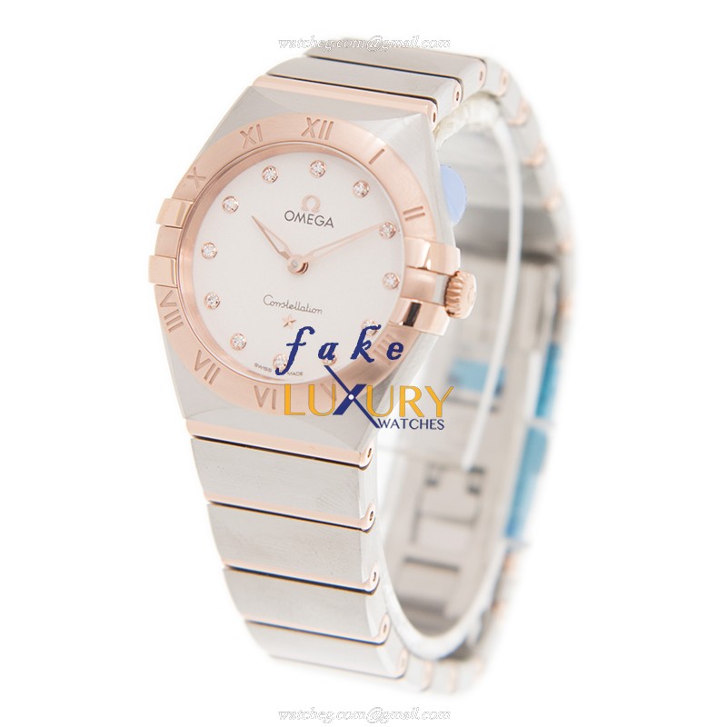 Omega 131.20.28.60.52.001 Constellation Quartz 18kt Rose Gold & Steel Replica Watch - 28mm Silver - Image 3