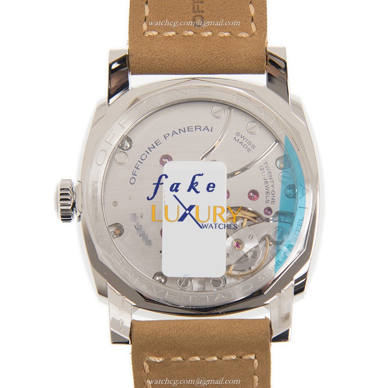 Panerai PAM00791 RADIOMIR Manual Wind Steel 47mm White Dial Brown Leather Strap Replica Watch - Image 3