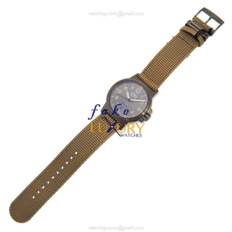 Oris AVIATION 735 7641 4263 5 22 22 G Automatic Replica Watch, Gray Dial, Brown Nylon Strap - Image 2