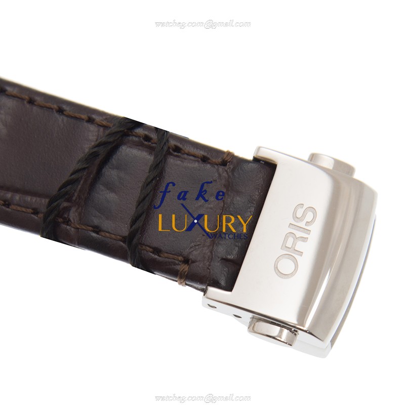 Oris 561 7693 4061 5 22 20 FC Replica Watch, Automatic, Silver Dial, Steel Case, Brown Leather Strap - Image 4
