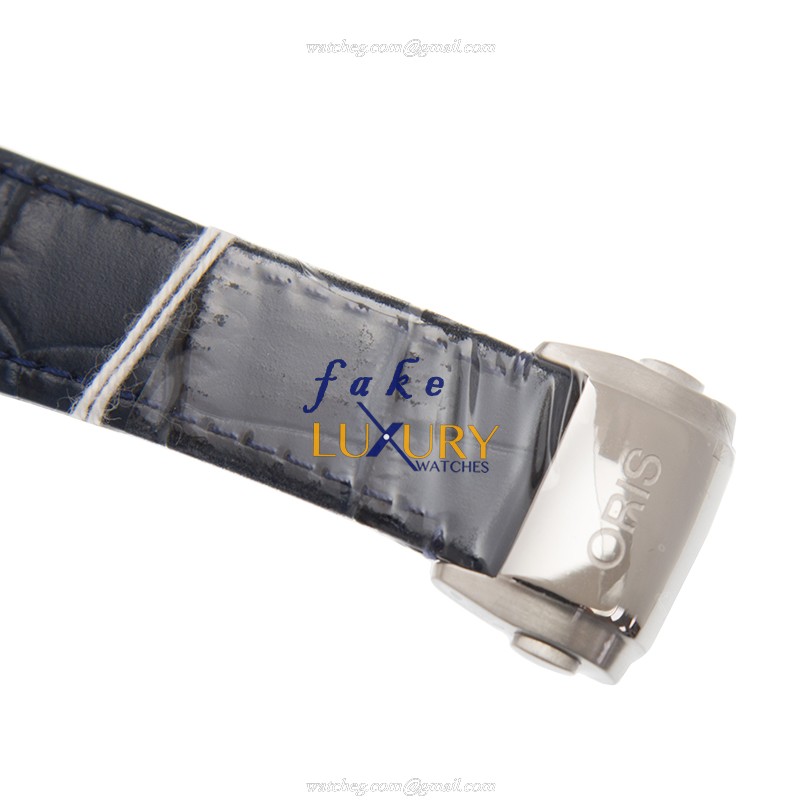 Oris 781-7729-4051 5 21 66 FC Classic Date Automatic Replica Watch, Silver Dial, Blue Leather Strap - Image 4