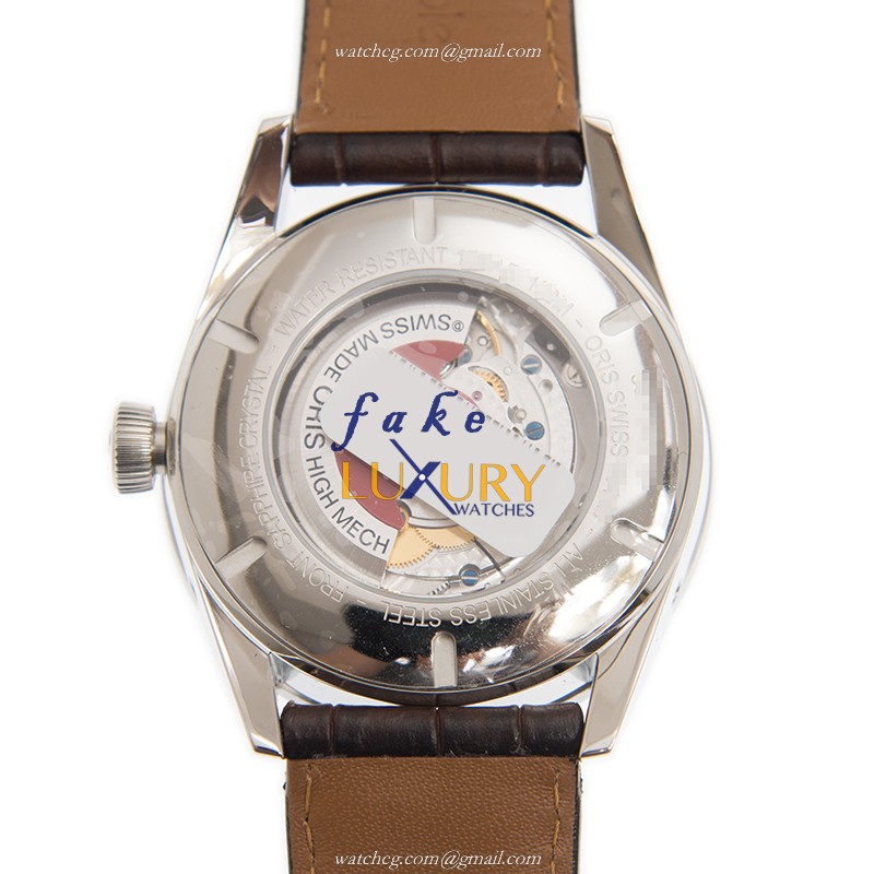 Oris 915 7643 4031 5 21 80 FC Replica Watch, Silver Dial, Steel Case, Brown Leather Strap - Image 3