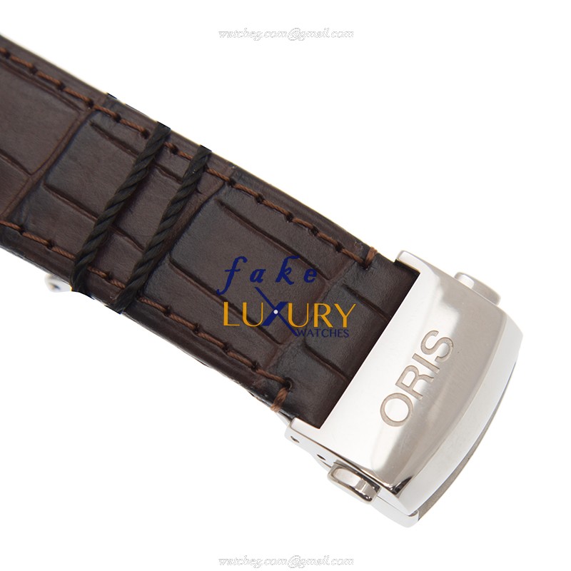 Oris 915 7643 4031 5 21 80 FC Replica Watch, Silver Dial, Steel Case, Brown Leather Strap - Image 4