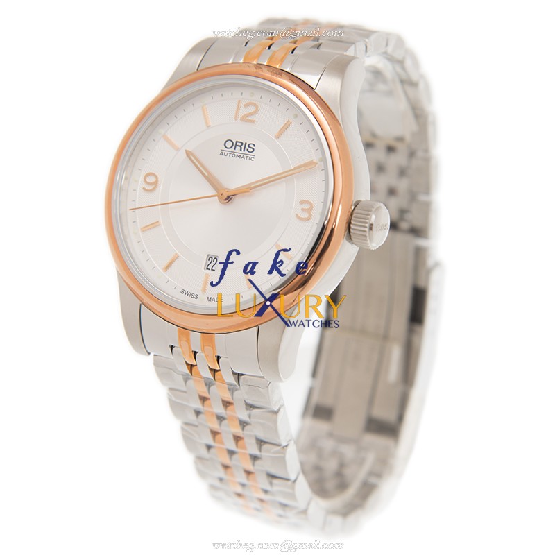 7337594433182063 - Oris Classic Date Replica Watch - Automatic Silver Dial Gold-Plated Steel - Image 3