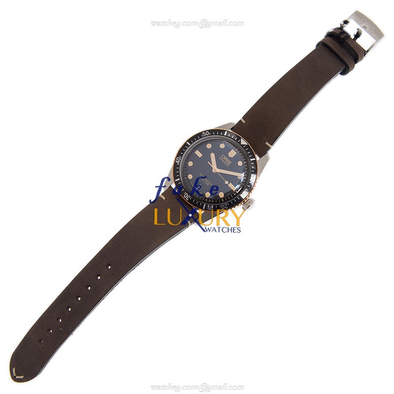 Oris 01 733 7707 4354-07 5 20 55 Replica Watch, Black Dial, Steel Case, Brown Leather Strap - Image 2