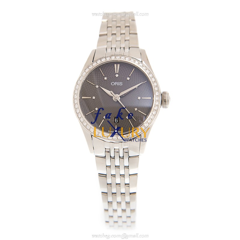 561 7722 4953 8 14 79 - Oris Classic Date Replica Watch - Gray Dial - Stainless Steel & Diamonds - Image 2