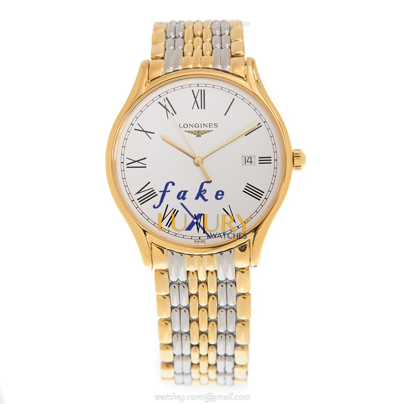 Longines L4.859.2.11.7 Replica Watch, Swiss Quartz, Gold-Plated Case, White Dial, Silver & Gold - Image 2