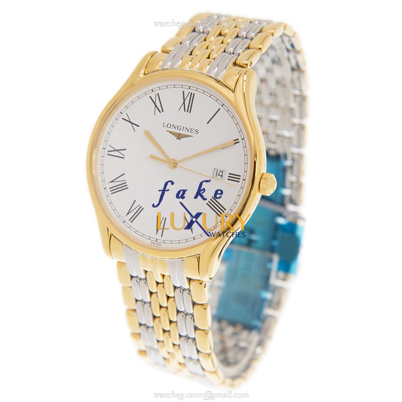 Longines L4.859.2.11.7 Replica Watch, Swiss Quartz, Gold-Plated Case, White Dial, Silver & Gold - Image 3