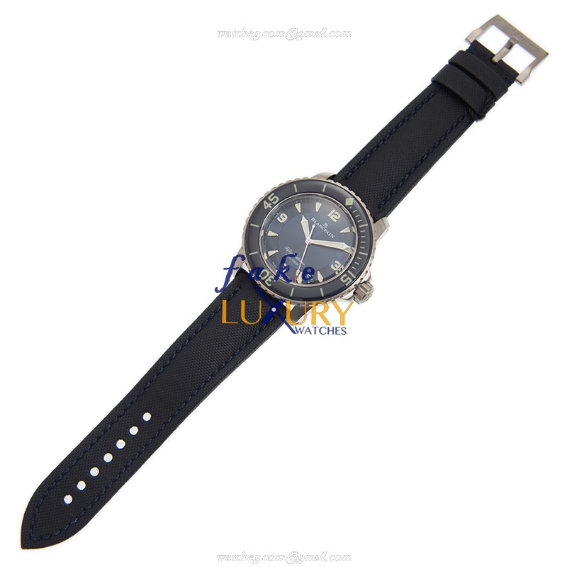 Blancpain Fifty Fathoms 5015-12B40-O52A Automatic PVD Titanium Blue Dial Leather Strap Replica Watch - Image 2