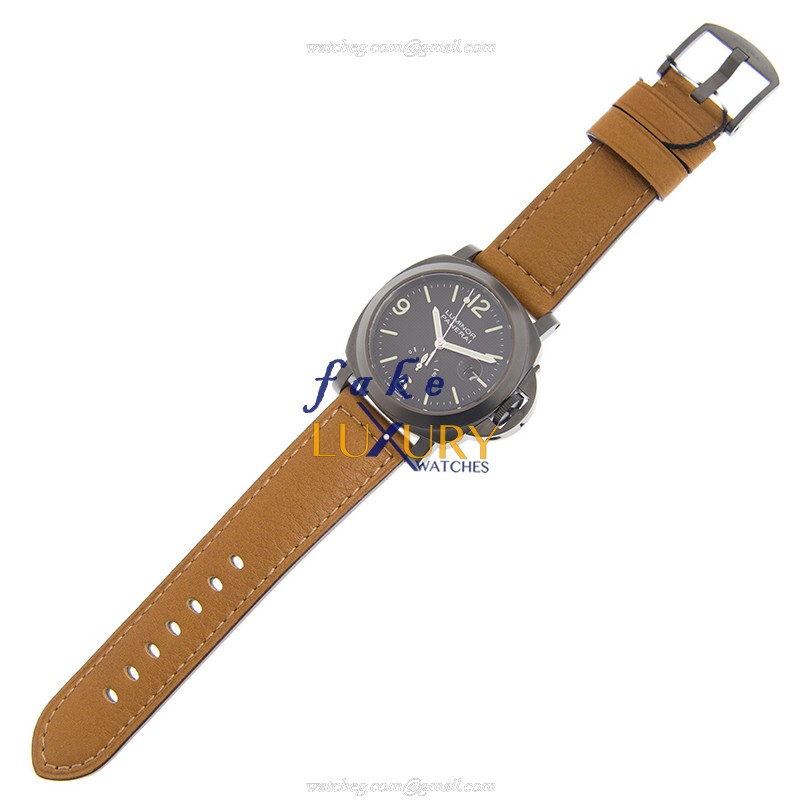 Panerai PAM00028 - Luminor Replica Watch - Automatic - PVD Titanium Case - Brown Leather Strap - Image 2
