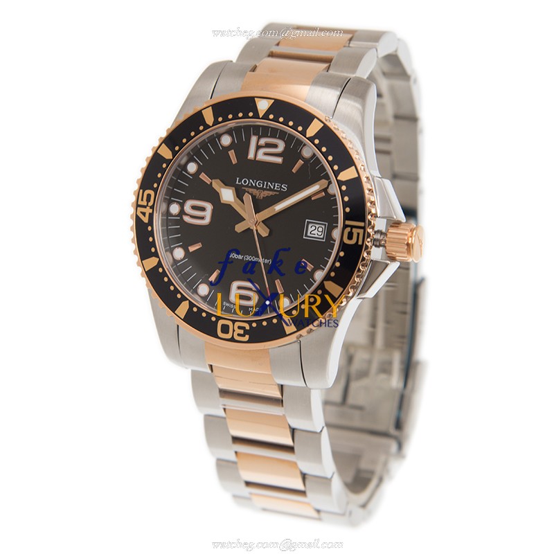 Longines L3.740.3.58.7 CONQUEST Quartz 18kt Rose Gold & Steel - Black Dial - Replica Watch - Image 3