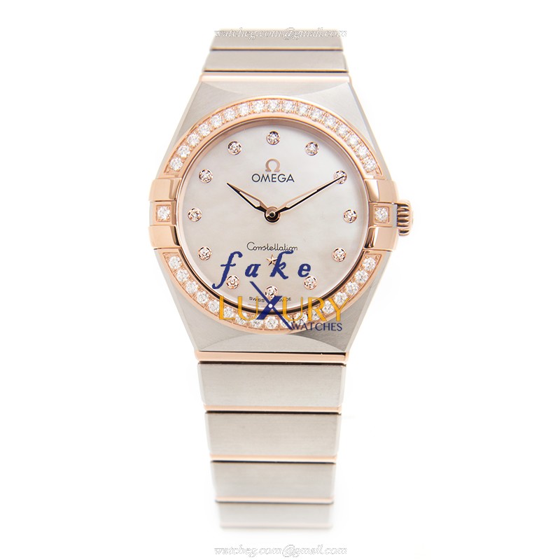 Omega 131.25.28.60.55.001 Replica Watch, Quartz Movement, White Mother of Pearl Dial, 18kt Rose - Image 2