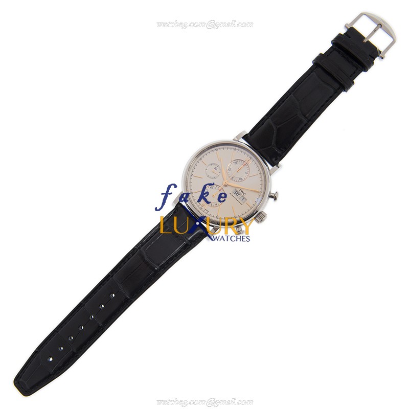 IWC IW391031 Portofino Replica Watch, White Dial, Steel Case, Black Alligator Strap, Automatic - Image 2