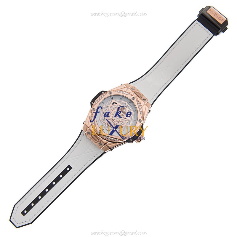 Hublot 465.OS.2028.VR.1204.MXM19 Replica Automatic Watch 18kt Rose Gold Diamonds White Dial Leather - Image 2