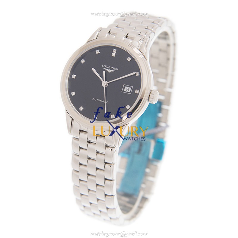 L4.374.4.57.6 - Longines FLAGSHIP Replica Watch Automatic Silver Stainless Steel Black Dial - Image 3