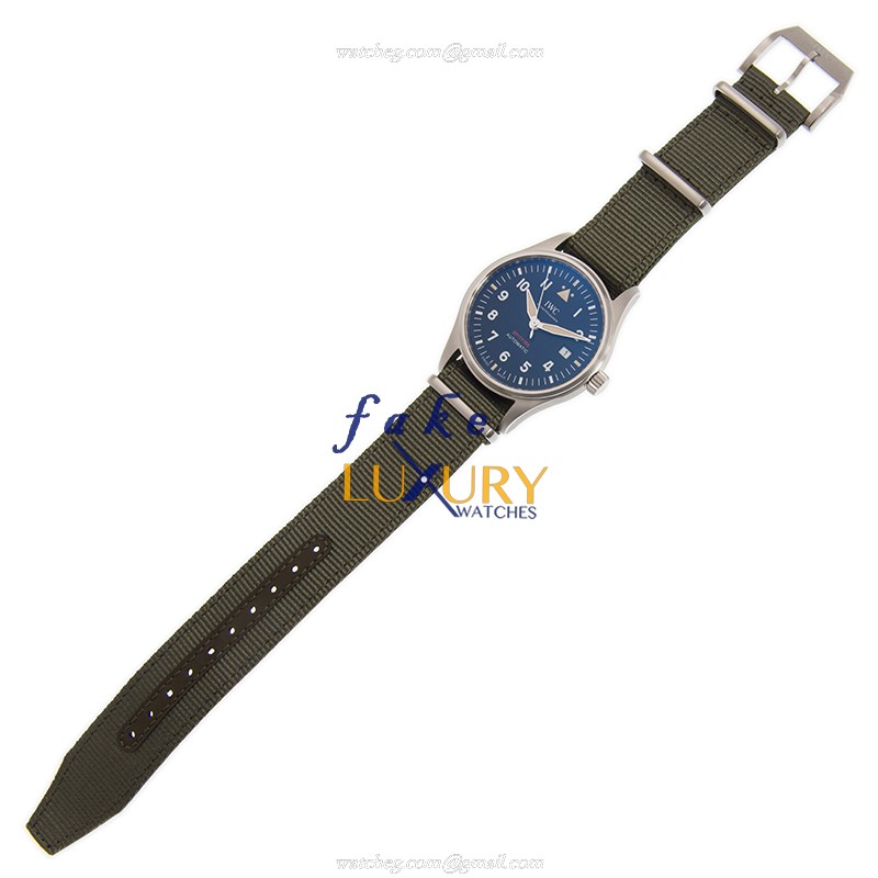IWC IW326801 Pilot’s Watch Replica, Automatic Movement, Black Dial, Green Canvas Strap - Image 2