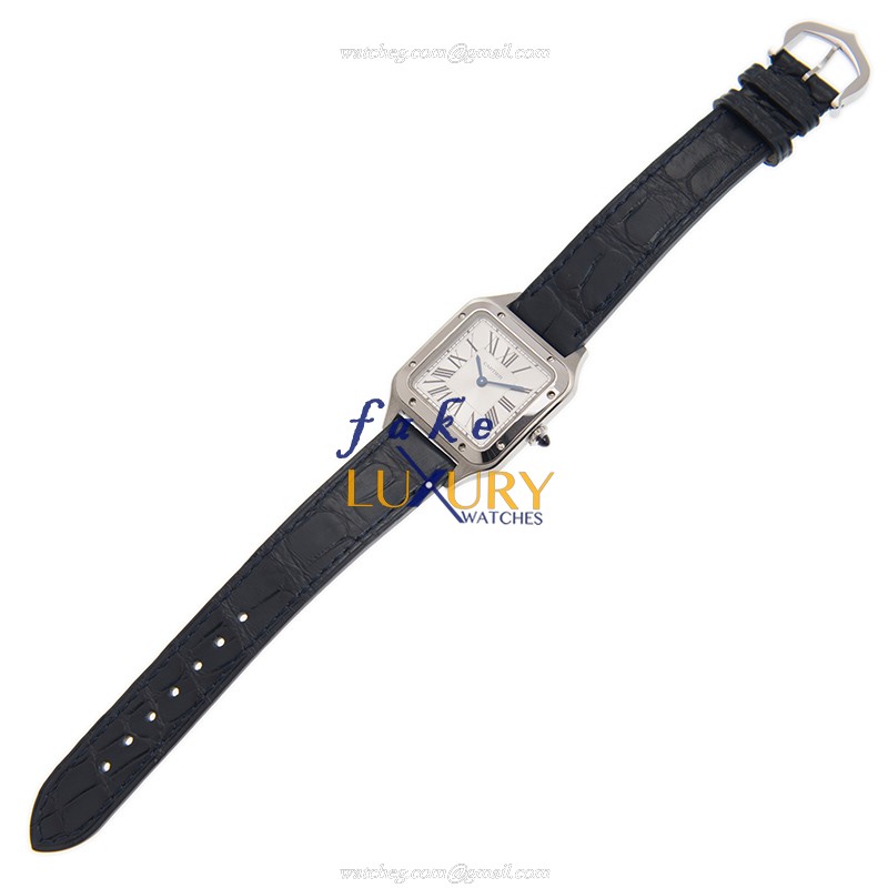Cartier WSSA0023 Santos Quartz Stainless Steel Replica Watch, Swiss Movement, Silver Dial, Blue - Image 2