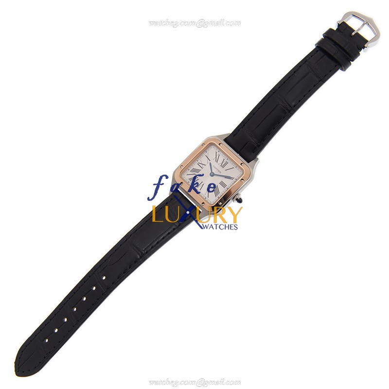 W2SA0012 - Cartier Santos Replica Watch - Quartz 27.5mm Rose Gold Steel Silver Dial - Image 2