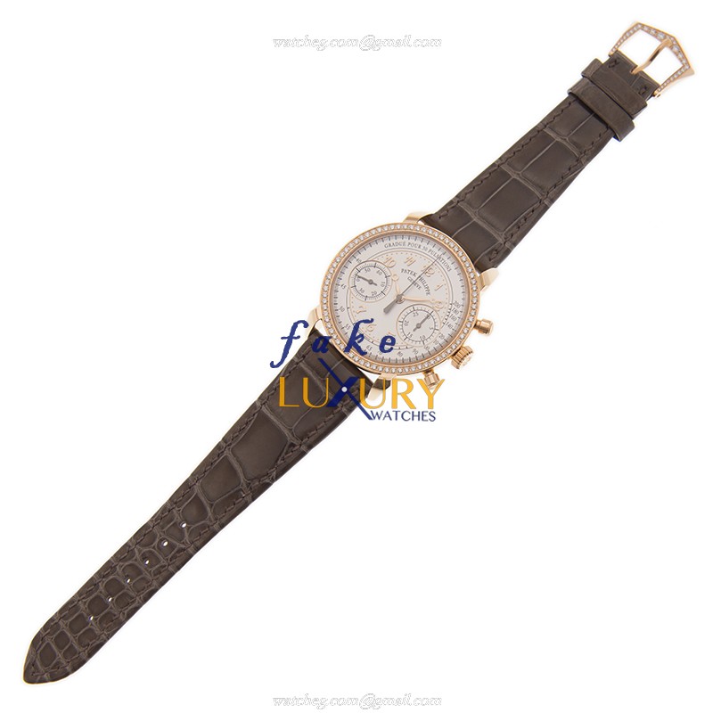 Patek Philippe 7150/250R-001 Replica Watch - Manual Wind - 18kt Rose Gold & Diamonds - White Dial - Image 2