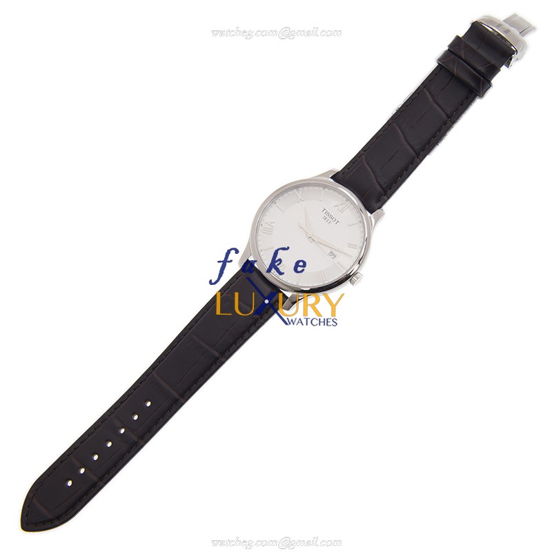 Tissot T063.610.16.038.00 T-Classic Replica Watch Quartz Silver Dial Brown Leather Strap Steel Case - Image 2