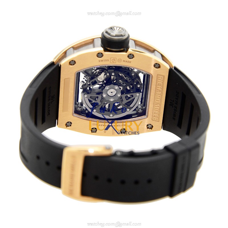 Richard Mille RM030 Replica Watch, Automatic, Transparent Skull Dial, 18kt Rose Gold Case, Black - Image 4