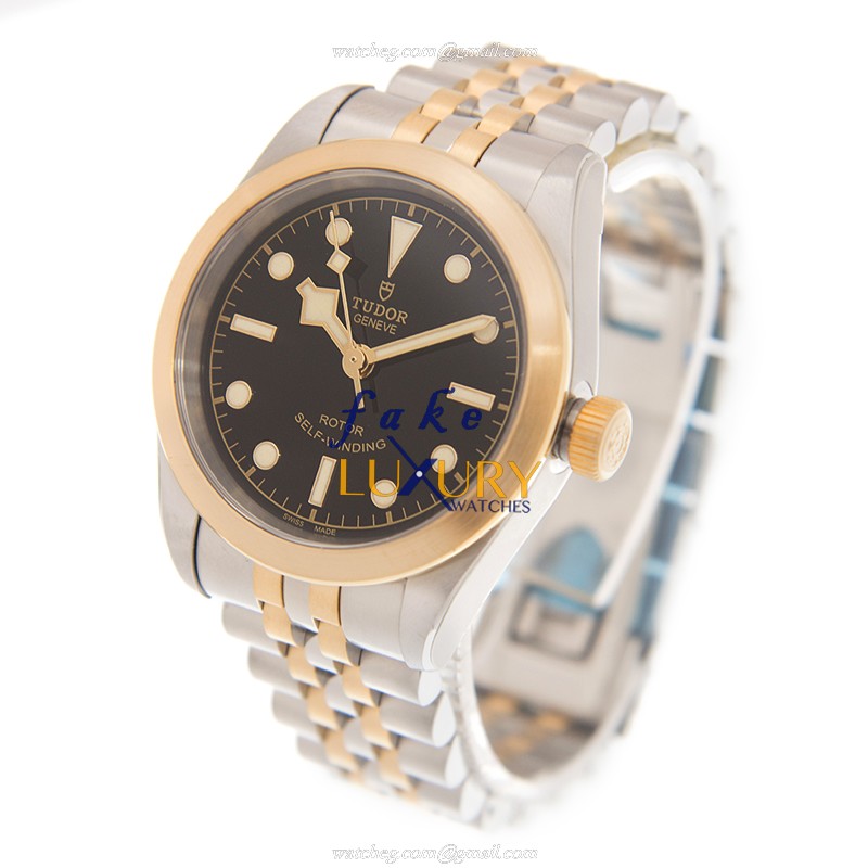 Tudor 79583BK BLACK BAY 32 AUTO GOLD STEEL CASE Sapphire Black Dial Silver Gold Strap Replica Watch - Image 3