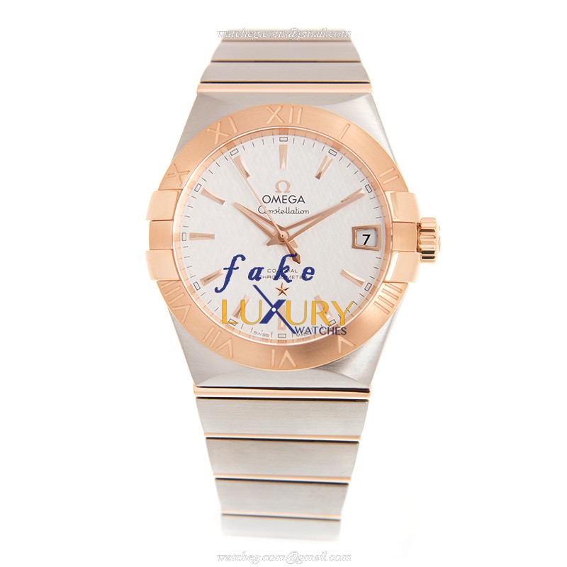 Omega Constellation 123.20.38.21.02.007 Automatic 18kt Rose Gold Steel White Dial Replica Watch - Image 2