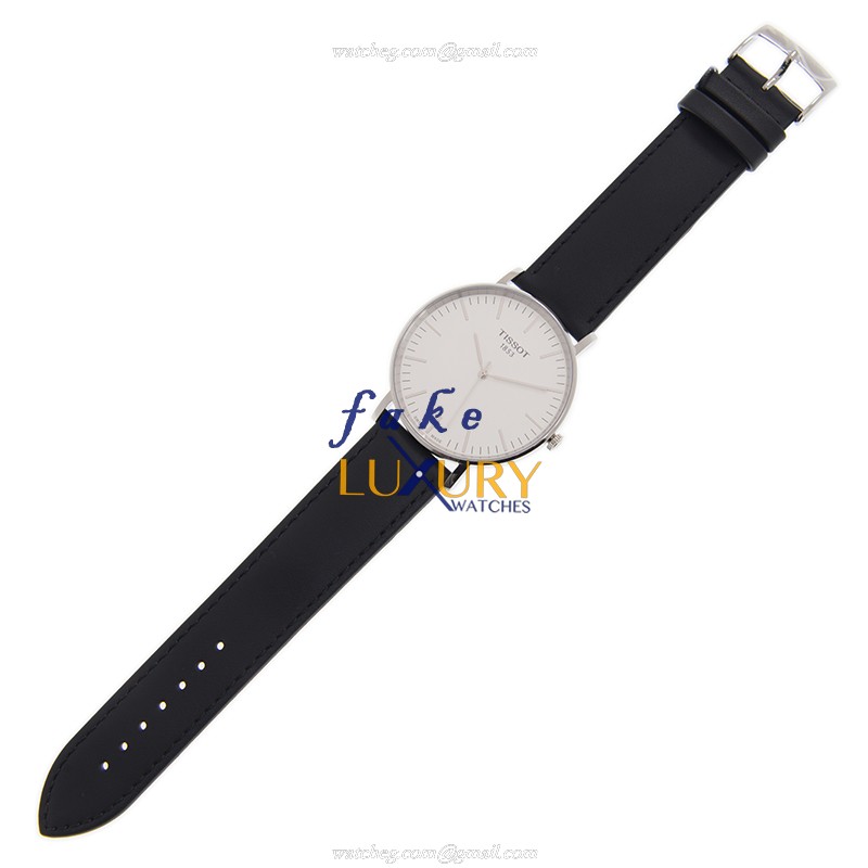 Tissot T109.610.16.031.00 EVERYTIME Replica Watch, Quartz Movement, White Dial, Leather Strap - Image 2
