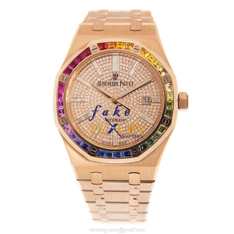 Audemars Piguet Royal Oak 15413OR.YY.1220OR.01 Replica Watch with Gold Dial Rose Gold Strap - Image 2