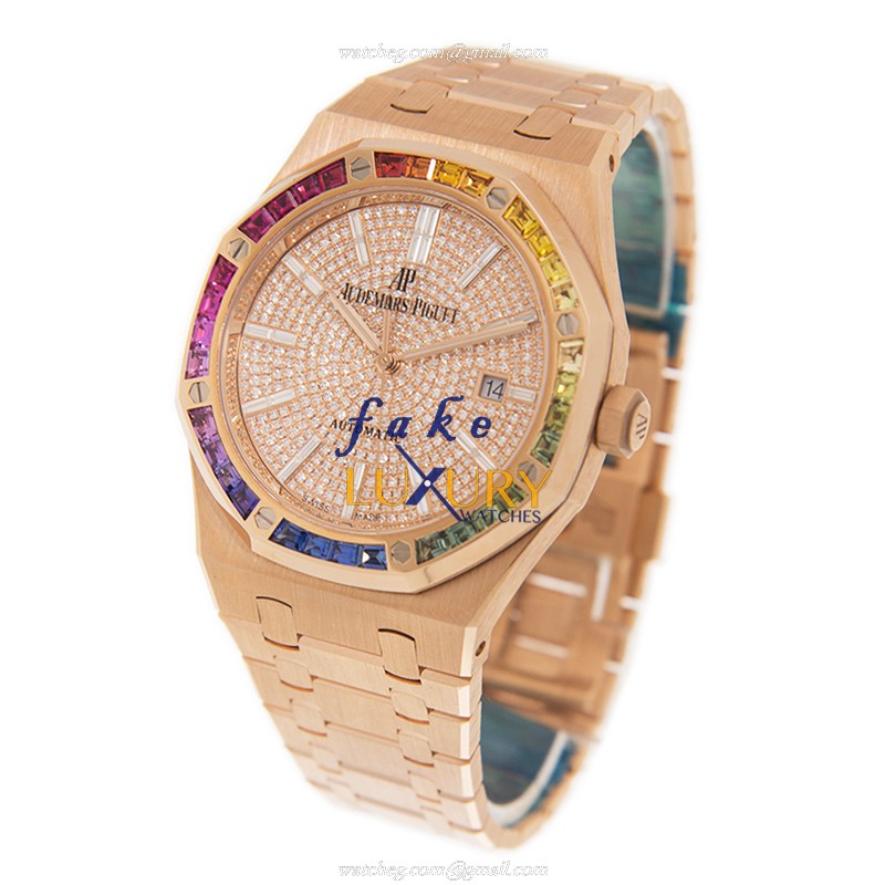Audemars Piguet Royal Oak 15413OR.YY.1220OR.01 Replica Watch with Gold Dial Rose Gold Strap - Image 3