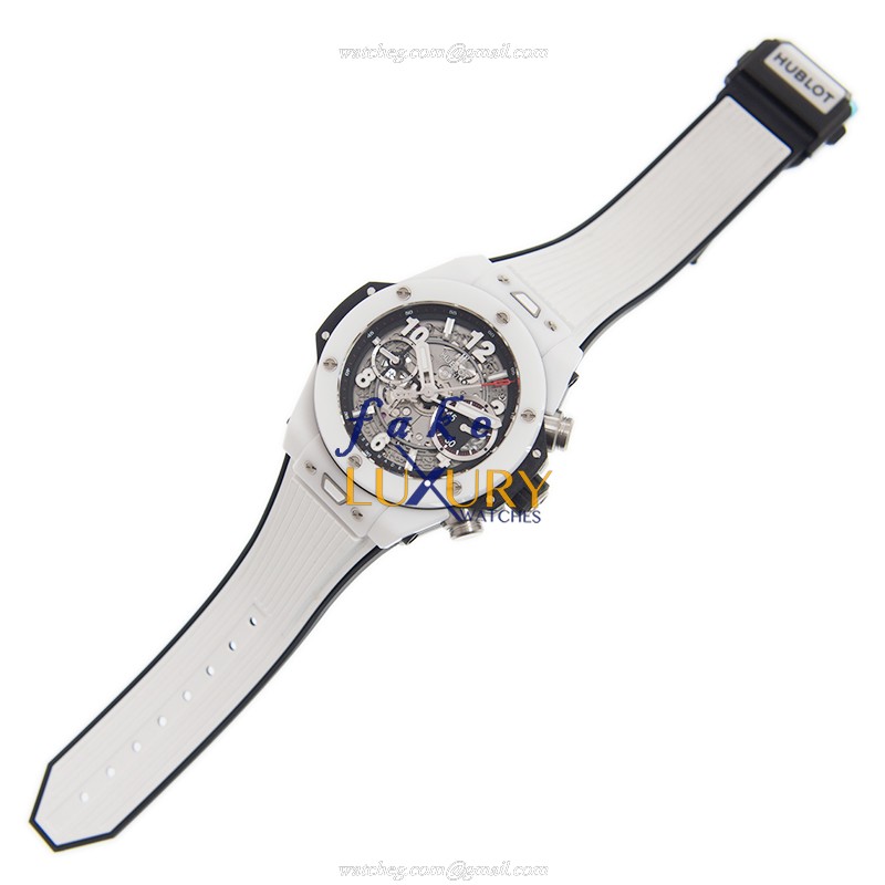 Hublot 441.HX.1170.RX Automatic Ceramic Replica Watch - Silver Dial, White Rubber Strap - Image 2