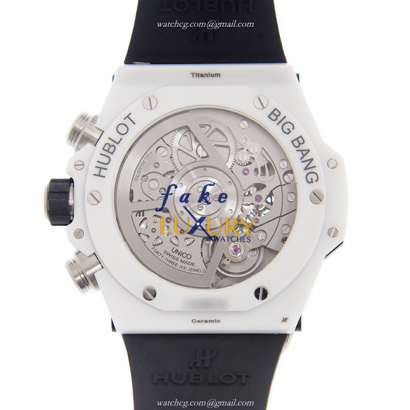 Hublot 441.HX.1170.RX Automatic Ceramic Replica Watch - Silver Dial, White Rubber Strap - Image 3