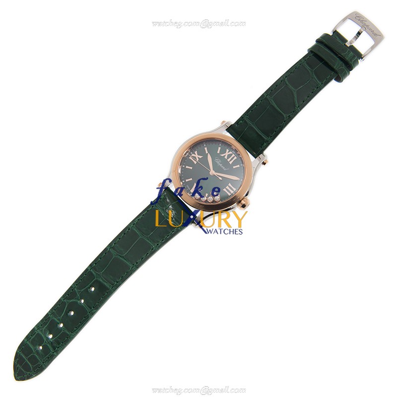 Chopard 278582-6005 Happy Sport Quartz 18kt Rose Magic & Diamond Replica Watch, Green Dial, Leather - Image 2