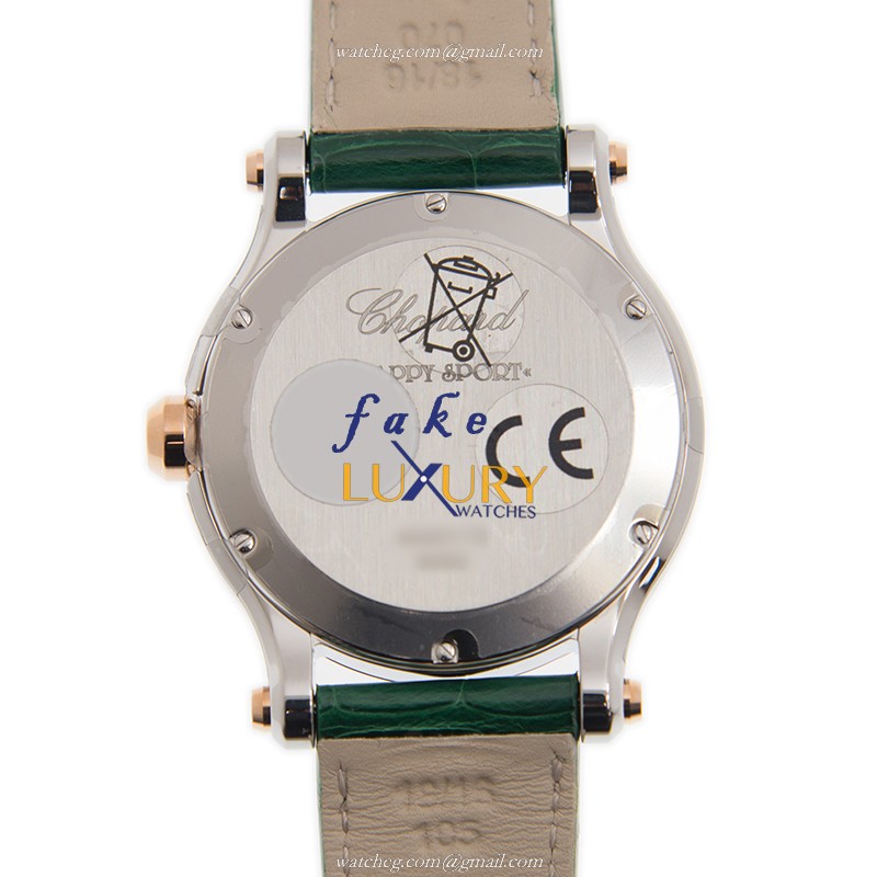 Chopard 278582-6005 Happy Sport Quartz 18kt Rose Magic & Diamond Replica Watch, Green Dial, Leather - Image 3