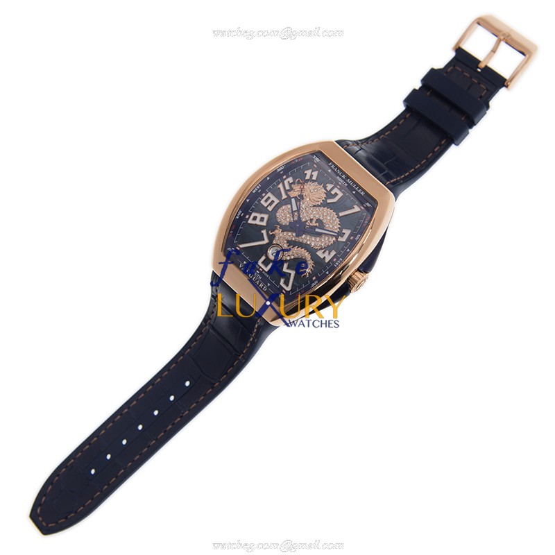Franck Muller V 45 SC DT DIA DRAGON KING VANGUARD Automatic 18kt Rose Gold Silver Dial Blue Leather - Image 2