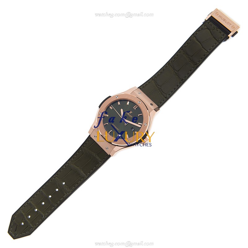 Hublot 542.OX.8980.LR Classic Fusion Auto 18kt Rose Gold Replica Watch - Purple Dial, Green Leather - Image 2