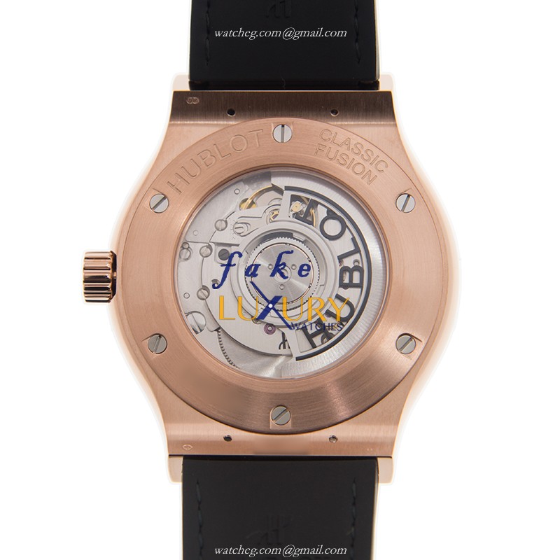 Hublot 542.OX.8980.LR Classic Fusion Auto 18kt Rose Gold Replica Watch - Purple Dial, Green Leather - Image 3