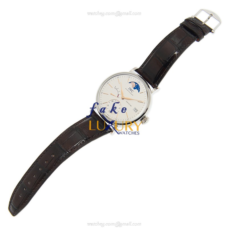 IWC IW516401 Portofino Manual Wind Stainless Steel White Dial Brown Alligator Strap Replica Watch - Image 2