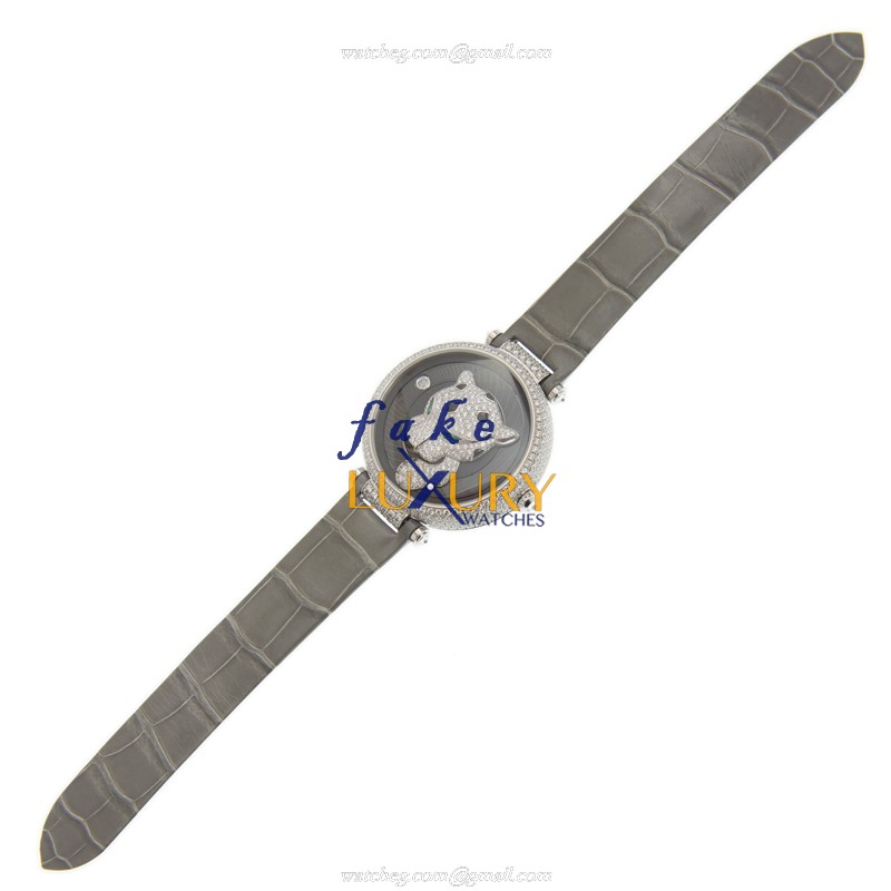 Cartier HPI01105 BESTIAIRE Automatic 18kt White Gold Diamond Gray Dial Alligator Strap Replica Watch - Image 2