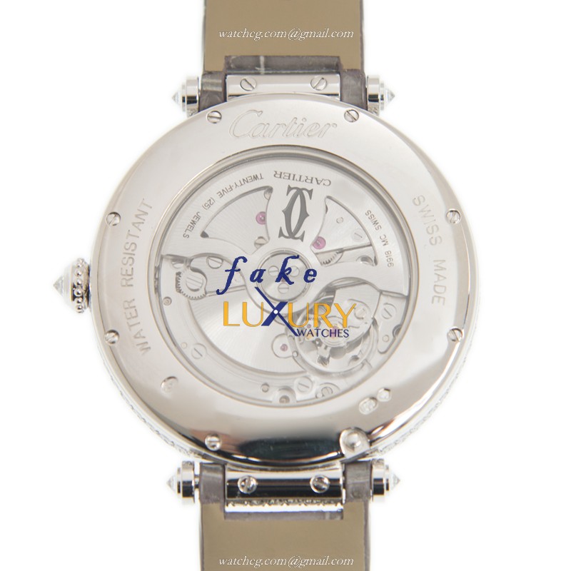 Cartier HPI01105 BESTIAIRE Automatic 18kt White Gold Diamond Gray Dial Alligator Strap Replica Watch - Image 4