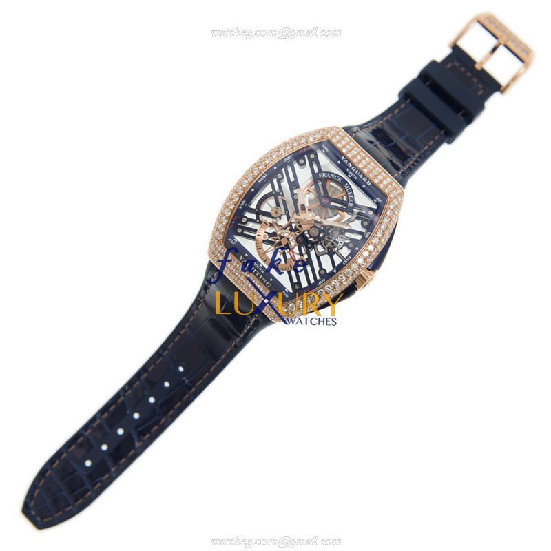 Franck Muller V 45 S6 SQT D YACHTING 5N.BL Manual Wind 18kt Rose Gold & Diamonds Replica Watch - Image 2